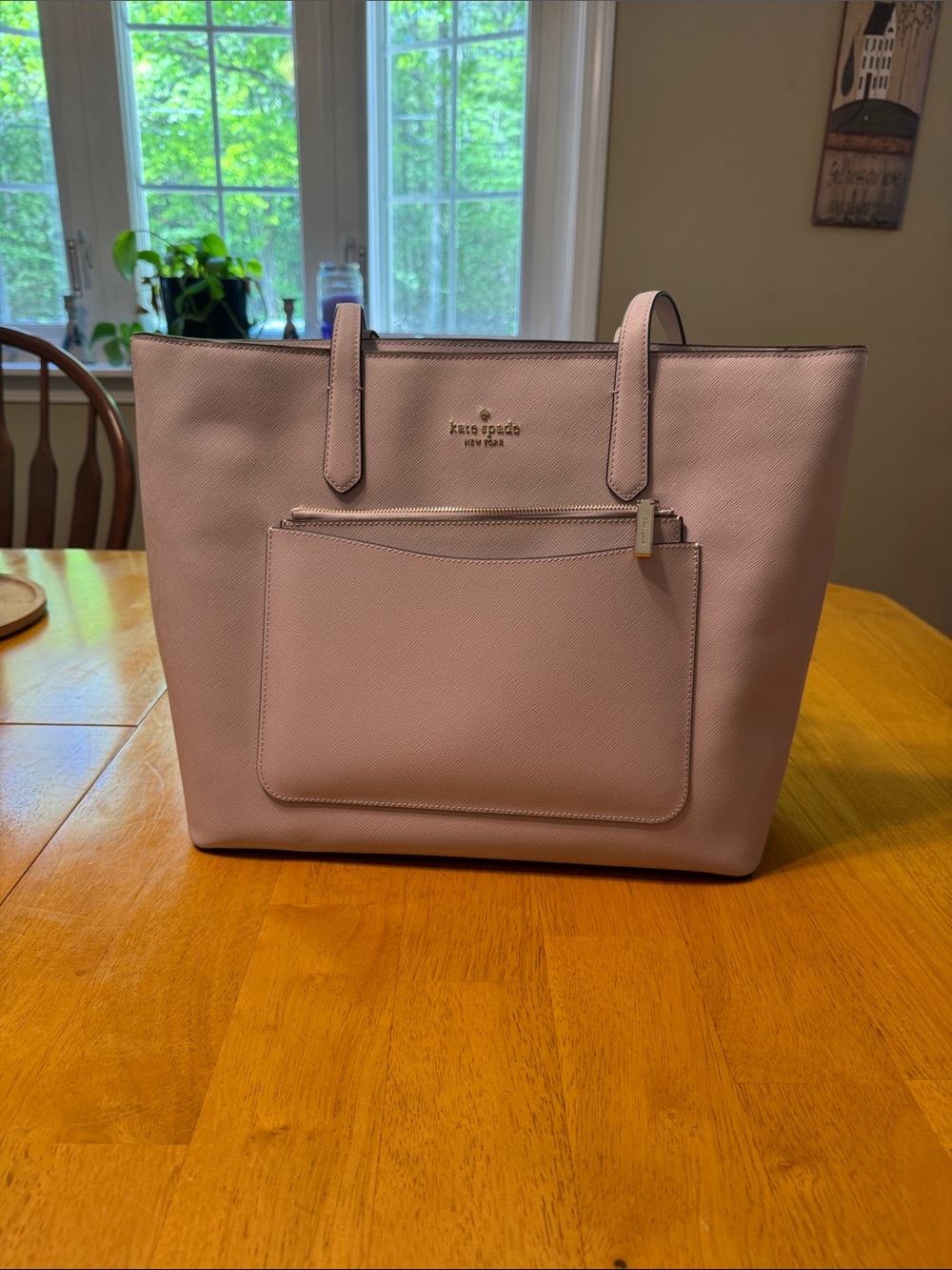kate spade Blush Pink Saffiano Tote with Front Zip Pocket